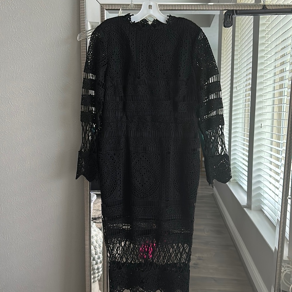 Knitted two layer fitted black dress